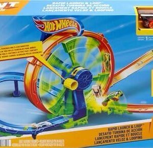 הוט ווילס מסלול ממונע הכולל פעלולים התנגשויות באוויר כולל מכונית